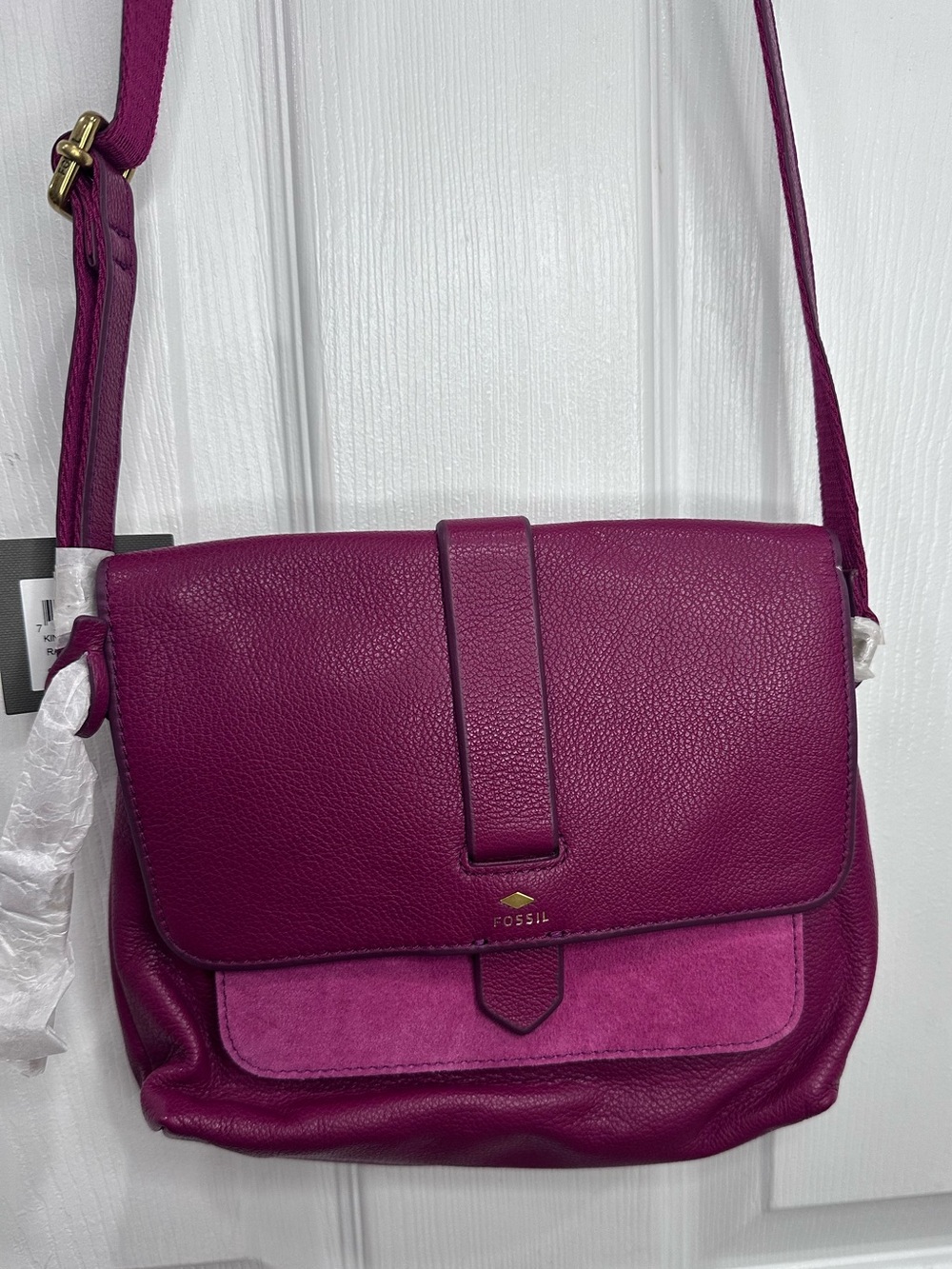Fossil Deep Pink Suede-Accent Crossbody Bag